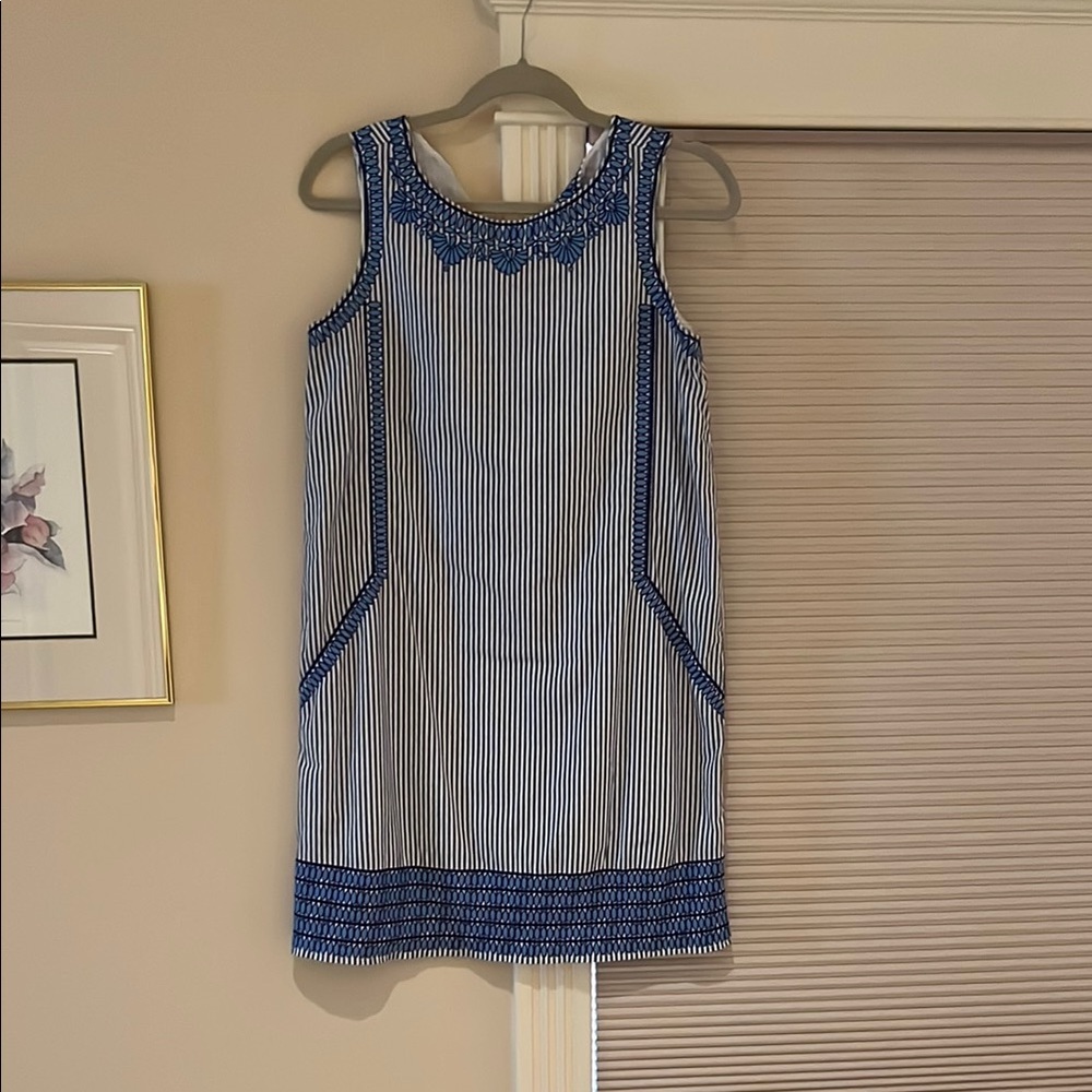 LAST CHANCE Blue and White Striped Sleeveless Dress